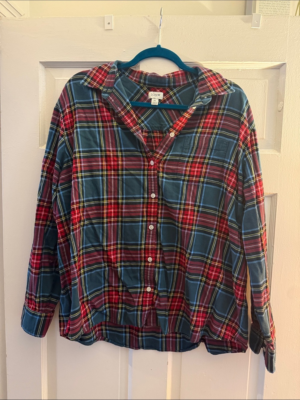 J. Crew Green & Red Plaid Flannel Button-Down Shirt